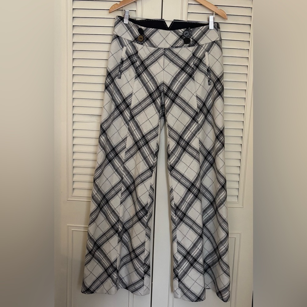 Anthropologie Wide-Leg Plaid Pants in Cream and Black